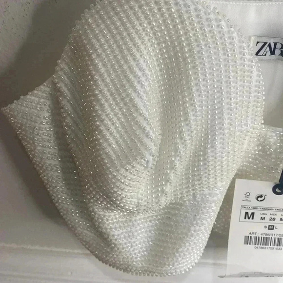 ZARA Oyster White Beaded Crop Top BNWT STUNNING Sz Medium - Picture 6 of 8